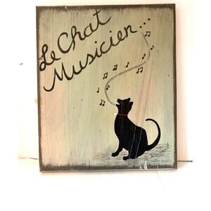 Le Chat Musicien "The Musical Cat" Wooden Wall Art Signed